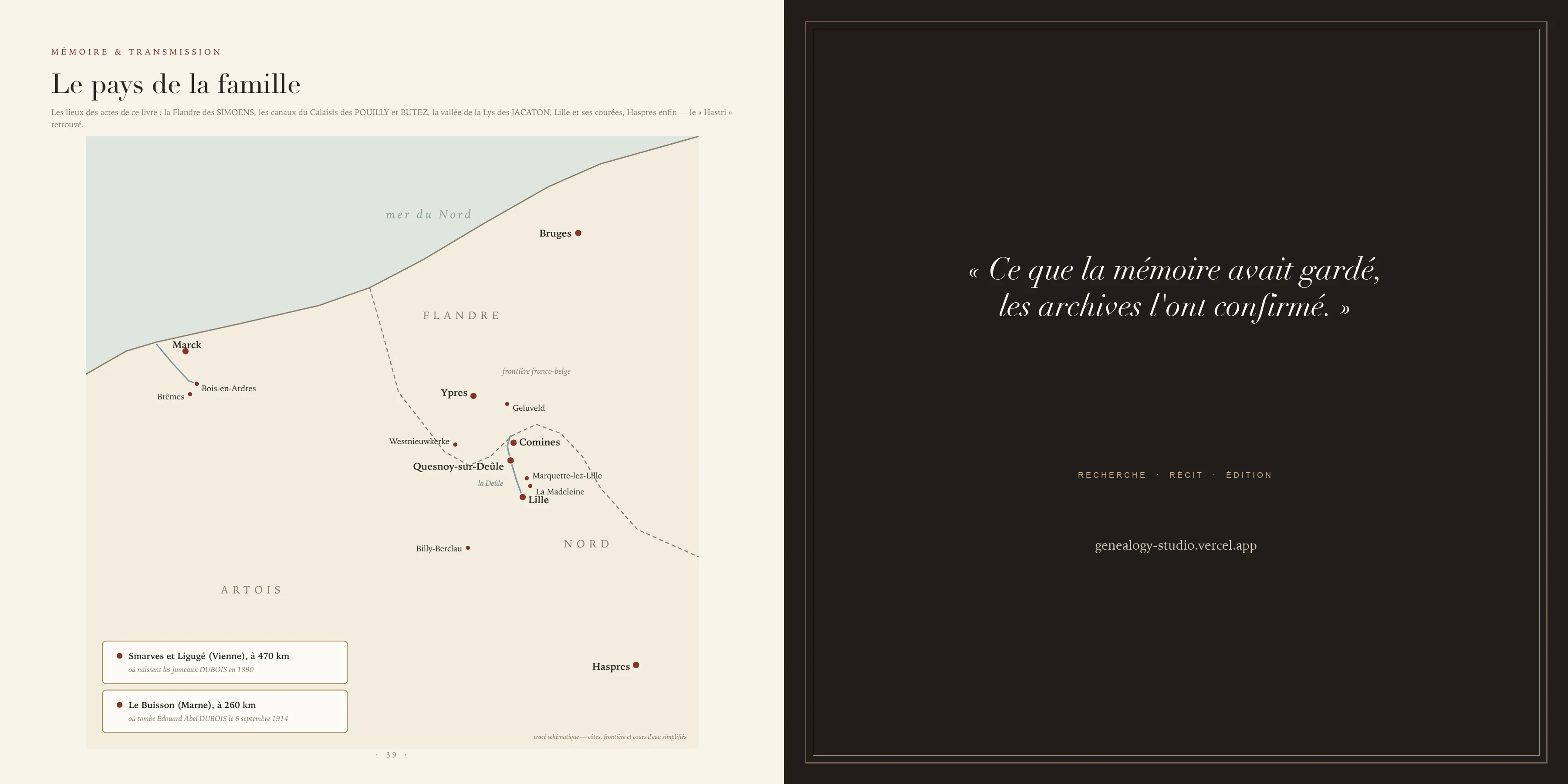 Carte des lieux de la famille accompagnée de la page de clôture du livre
